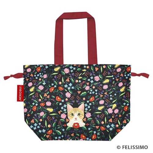 フェリシモ猫部 エコバッグ 花柄ブラック