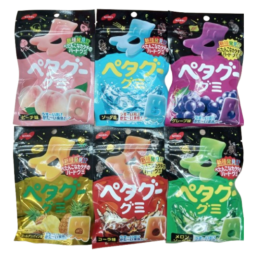 ペタグーグミ 6点（ピーチ、ソーダ、グレープ、ゴールデンパイン、コーラ、メロンソーダ）