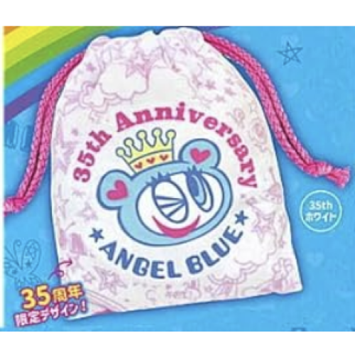 【エンジェルブルー】35thホワイト　ふわふわ巾着ポーチver.2